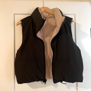 Reversible Cropped Black and Tan Puffer Vest